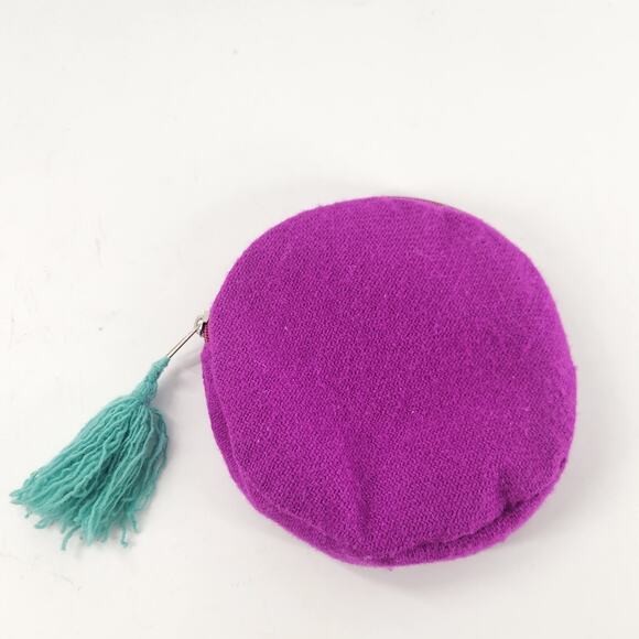 Jenny Krauss Monogram "H" Embroidered Wool Round Pouch Wallet Purple Pink Floral - Picture 4 of 7